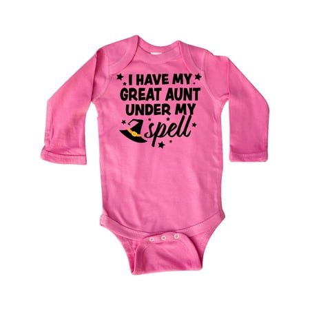 

Inktastic I Have My Great Aunt Under My Spell with Cute Witch Hat Gift Baby Boy or Baby Girl Long Sleeve Bodysuit