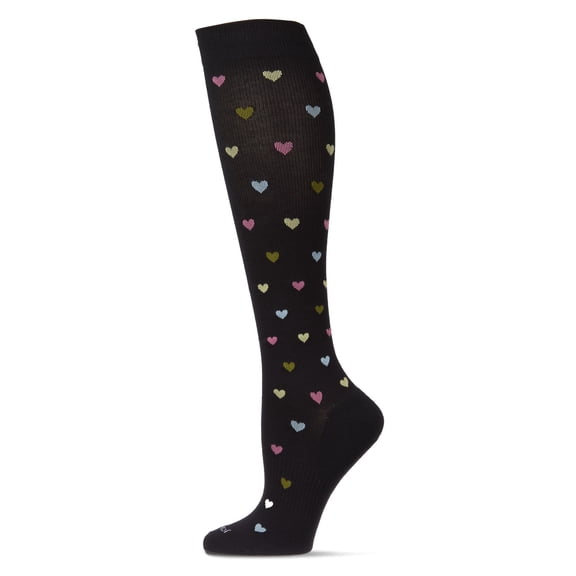 Wellfit Women's Multicolor Hearts Bamboo Blend 8-15MMHG Graduated Compression Socks, 9-11, Ivory