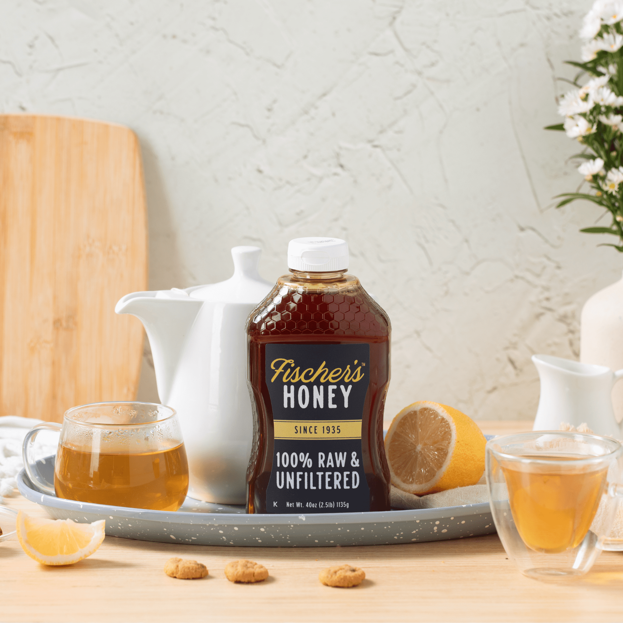(3 pack) Fischers Honey 40oz Raw & Unfiltered, Pure, Premium, Raw Honey, Squeeze Bottle