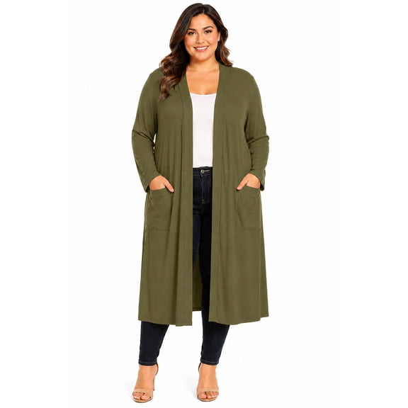 Women's Plus Size Open Front Long Cardigan, Lightweight Casual Solid Cardigan with Loose