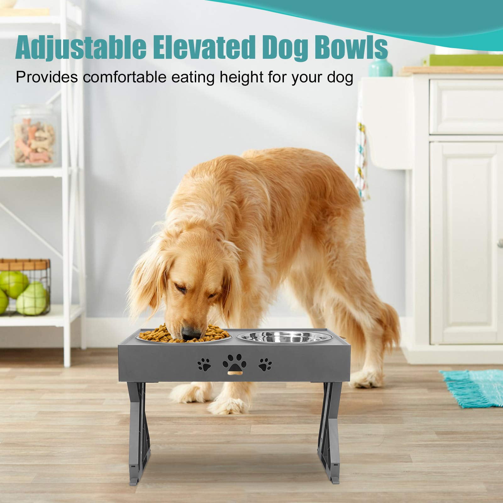 odriew elevated dog bowls, 5 adjustable heights raised dog bowl