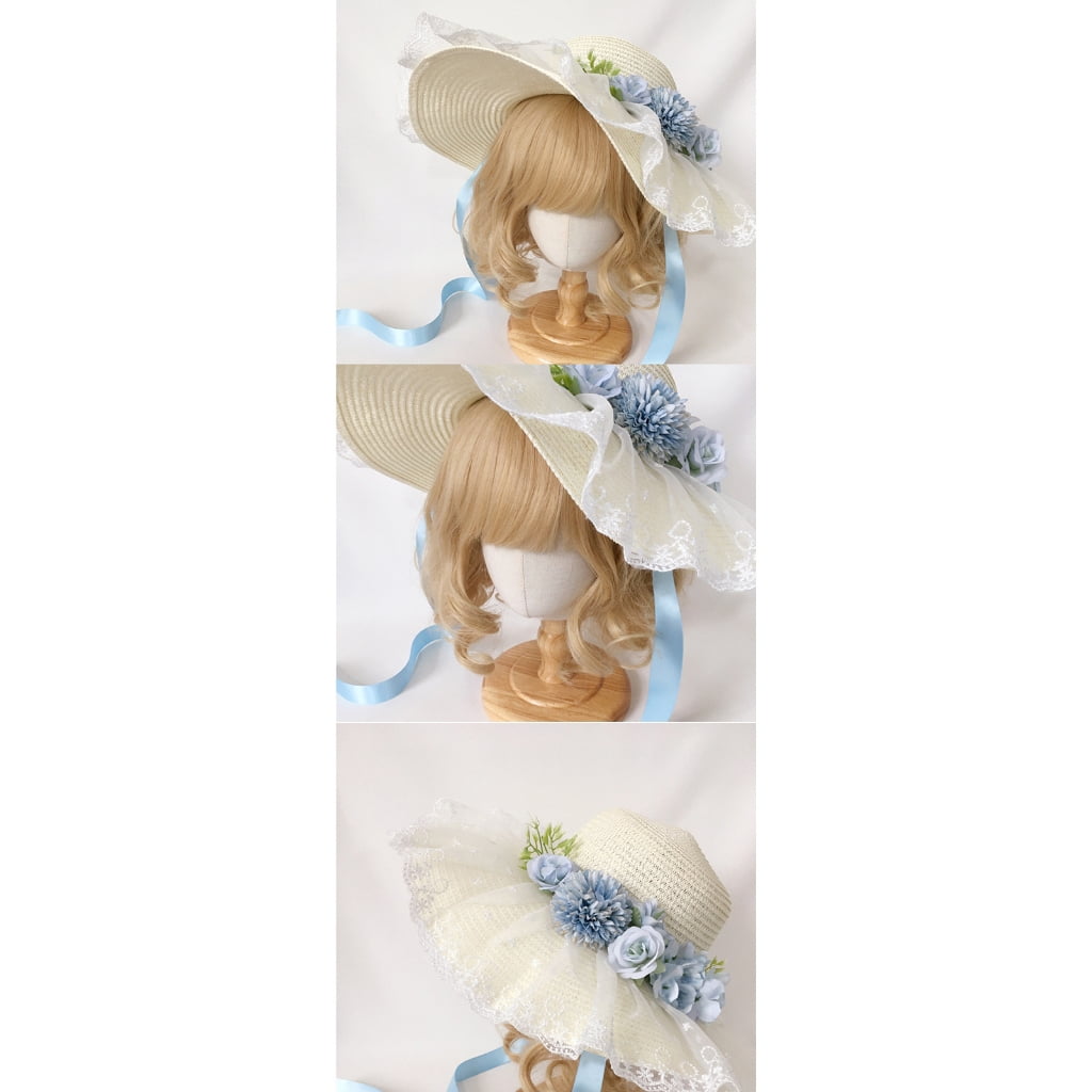 Yokua French Straw Sun Hat Flower Bonnet Hat Female Travel Hat Camping Hat