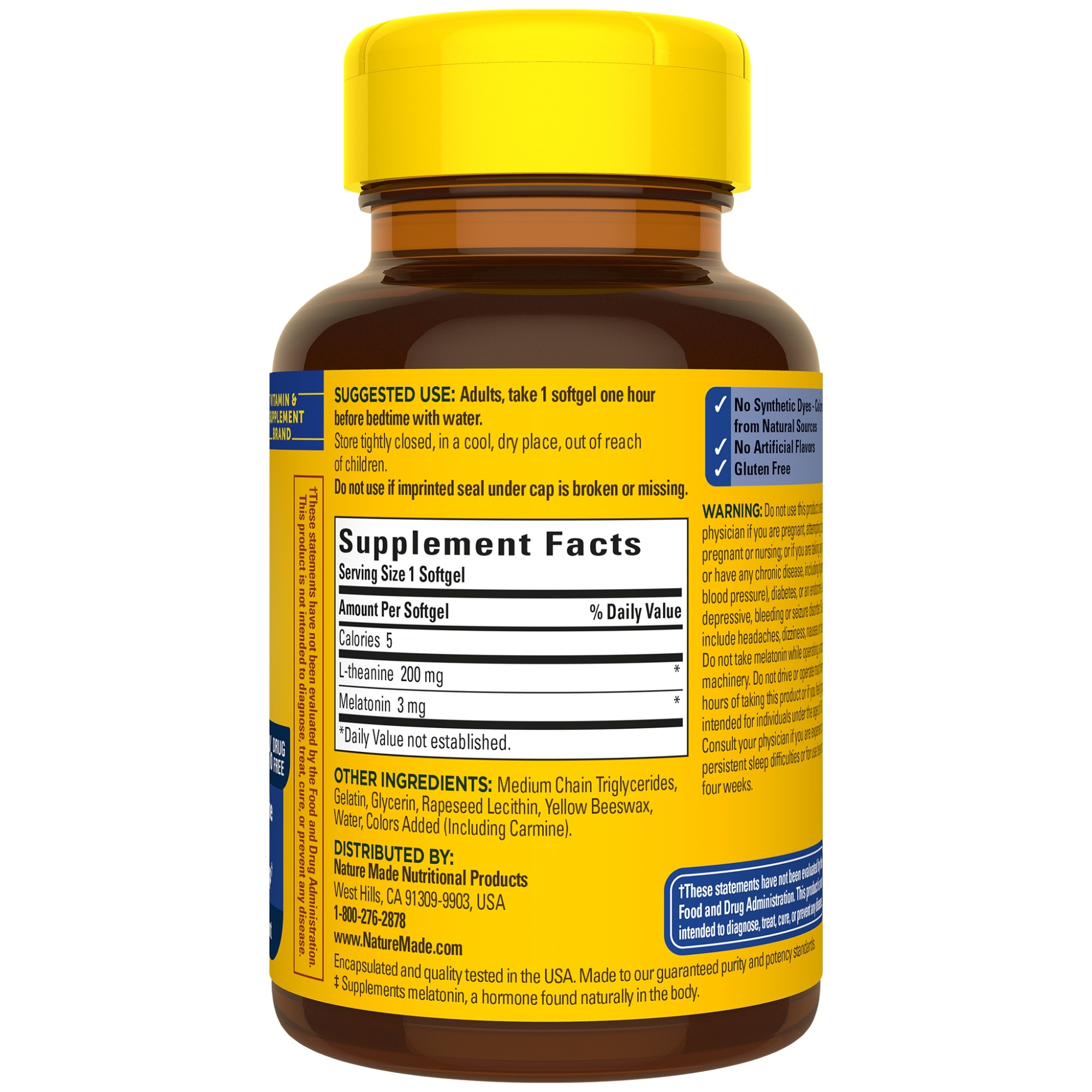 Nature Made Melatonin 3 Mg With 200 Mg L Theanine Softgels 60