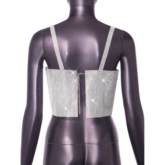 YROHGKPN Women's Rhinestones Tops Fishnet Crystal Crop Tops Shirt for Night Club Party Outfits