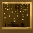 thumbnail image 5 of Snowflake Window Curtain Lights, 13ft 96 LED Snowflake Christmas Icicle Lights with Remote,18 Drops,8 Modes Twinkle Fairy Light for Christmas Tree,Bedroom,House, Holiday,Yard Decoration (Warm White), 5 of 8