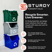 Sturdy Essentials Multi Recycling System with Three 6 Gallon Stackable Bins, 3 Pack, Blue/Grey/Green