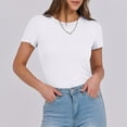thumbnail image 2 of QASIEATN Sweatshirt for Graceful Ladies Fashion, Short Sleeve Neck Ribbed Knit Casual Tops Tee Summer Slim Basic Shirts, Womens Fall Tops, 2 of 6