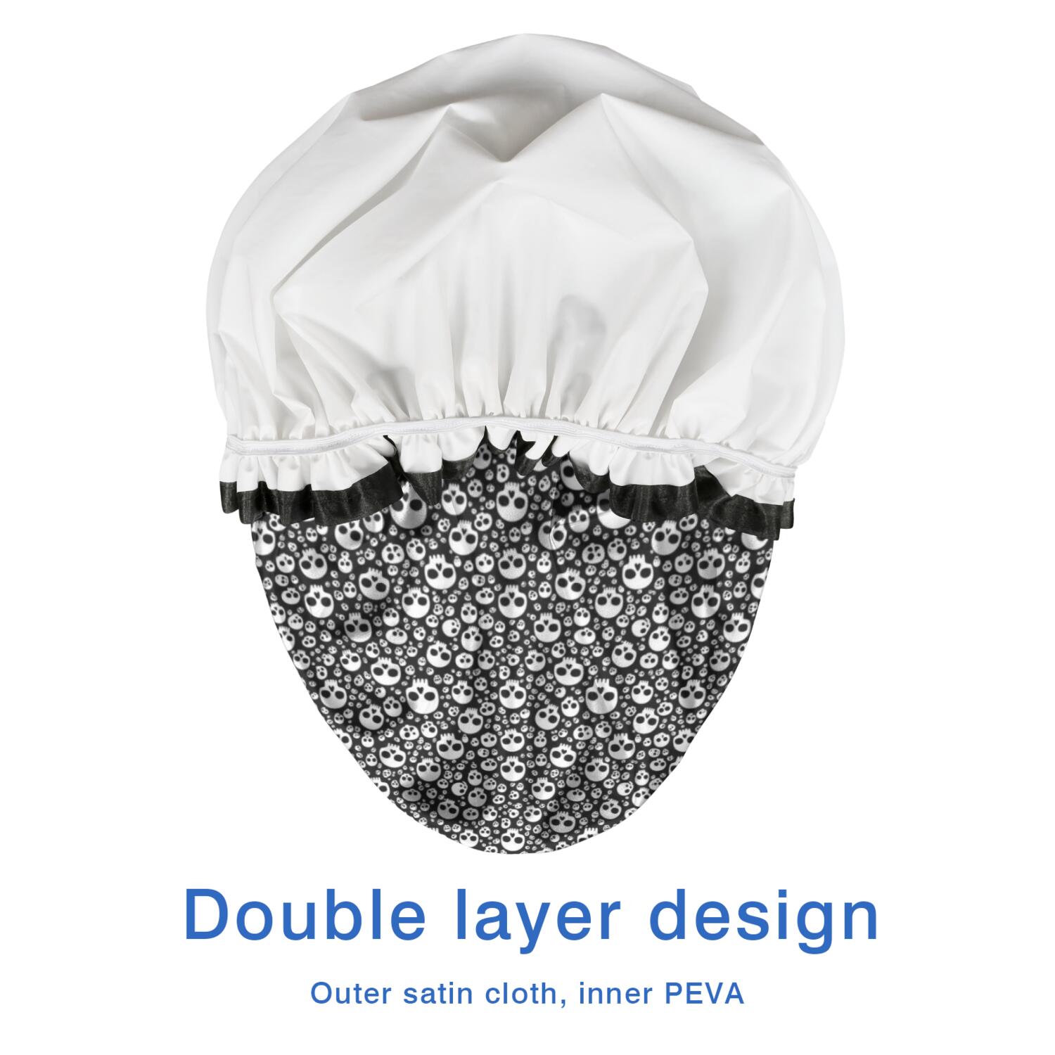 Shower Caps,Black White Tiny Skull Pattern Waterproof Shower Cap for Women 4 Pieces,Double Reusable Hair Cover for Shower PEVA Elastic Stretch Hem