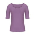 thumbnail image 4 of Women's Tops Summer Trendy Slim Fit Crew Neck Half Sleeve Base Shirts Solid Color Comfortable Blouses (XL, Purple), 4 of 6