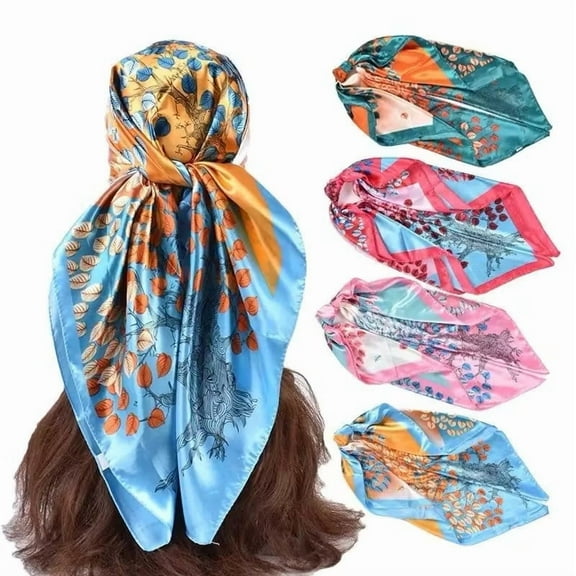 ROHAJSHOP 4 Pack Large Square Hair Scarf Silk Bandana Scarf for Hair Wrapping for Women