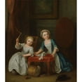 thumbnail image 2 of Joseph Francis Nollekens 20x22 Black Ornate Framed Double Matted Museum Art Print Titled: Children at Play, Probably the Artist's Son Jacobus and Daughter Maria Joanna Sophia (1745, 2 of 5