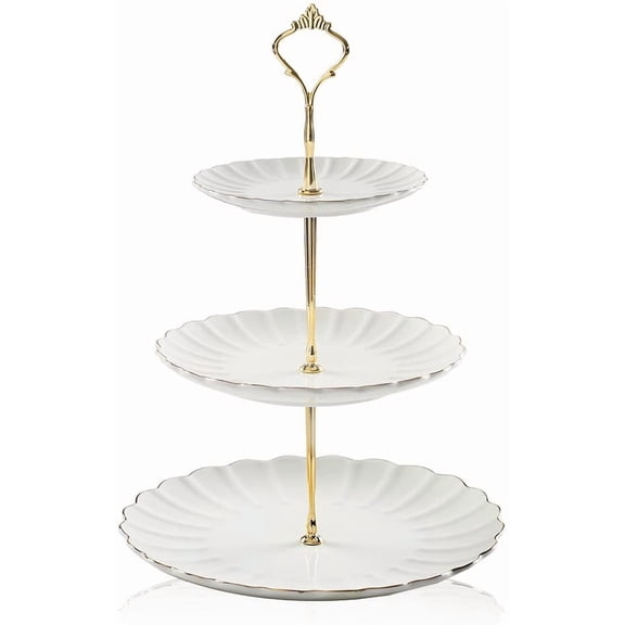 3 Tier Ceramic Cake Stand Wedding, Dessert Cupcake Stand for Tea Party Serving Platter (White)