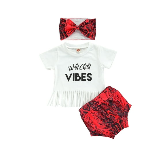 Qiylii 3Pcs Baby Summer Outfits, Short Sleeve Tassel Tops + Shorts + Headband