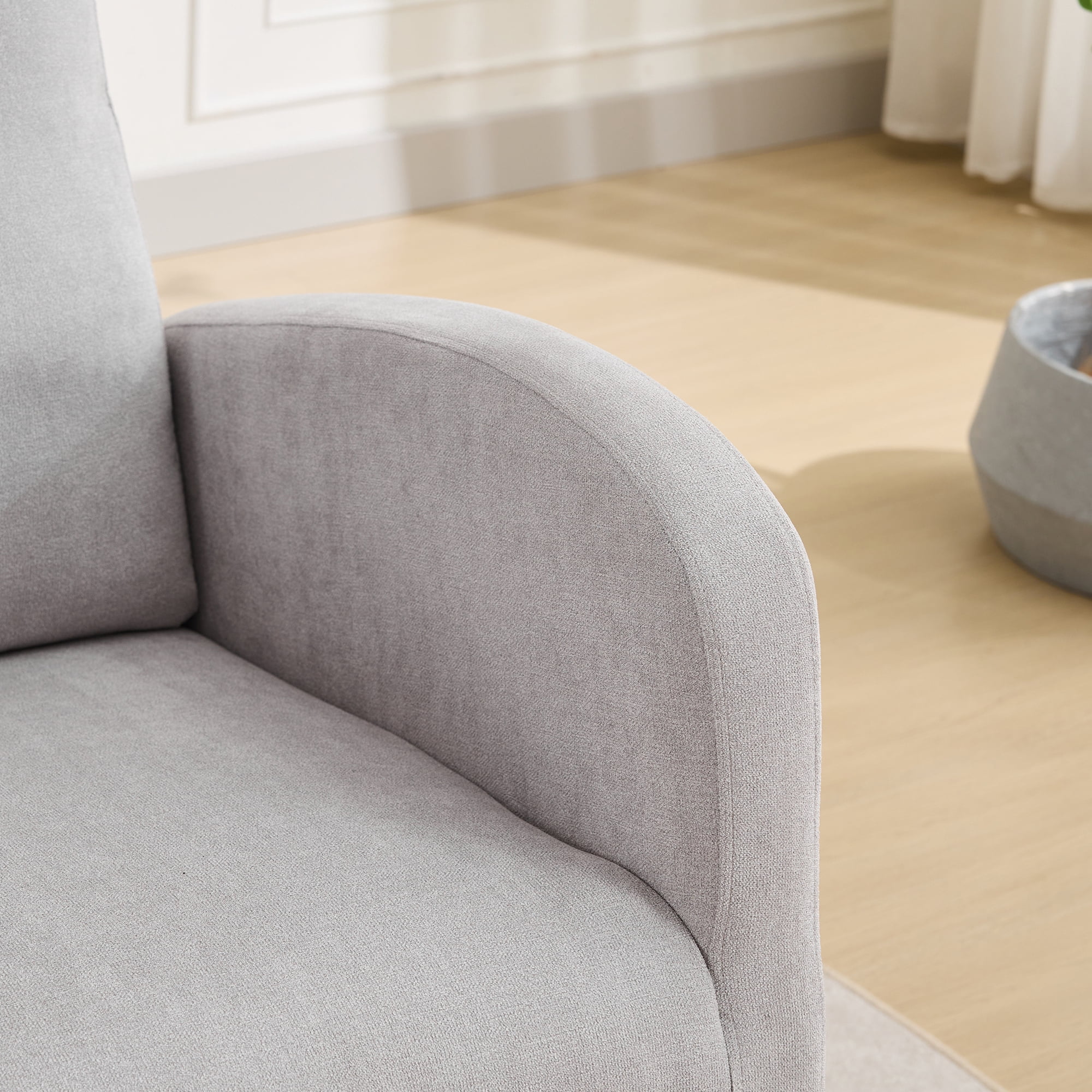 27.2"W Rocking Chair for Nursery, Polyester Glider Chair with High Back and Side Pocket, Rocking Accent Armchair with Rubber Wood Legs for Living Room/Bedroom.Light Gray