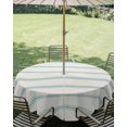 thumbnail image 2 of Outdoor Tablecloth with Umbrella Hole, Turquoise Striped Spillproof Waterproof Outdoor Table Cover, Farmhouse Pinstripes Geometric Color Patio Tablecloths for Party/Garden/Picnic, Round 54 inch, 2 of 9