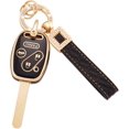 thumbnail image 1 of LAICAIW for Honda Key Fob Cover with Leather Keychains, 4 Buttons Soft TPU Keys Shells Black Gold Key Fob Protector Compatible with Honda Accord Accord Crosstour Civic CR-V Pilot Element(BP-Hod-4R), 1 of 6