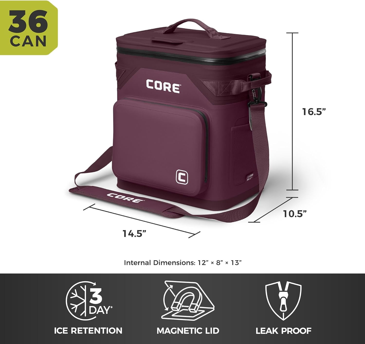 CORE 36 Can Climakeep Magnetic Soft Cooler, Leakproof Cooler, Waterproof Zipper, Mulbery