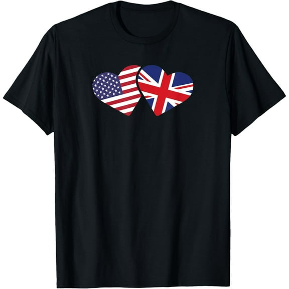 United Kingdom USA Flag T Shirt Heart British American Love men and women can wear, black, white, gifts