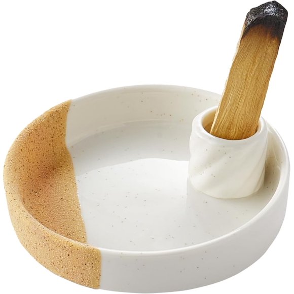 Palo Porte-Santo, Porte-Encens pour Bâtons Palo Santo, Brûleur d'Encens en Céramique, Support en Bois Parfumé et Attrape-Cendres, Simple, Robuste et Bien Fait