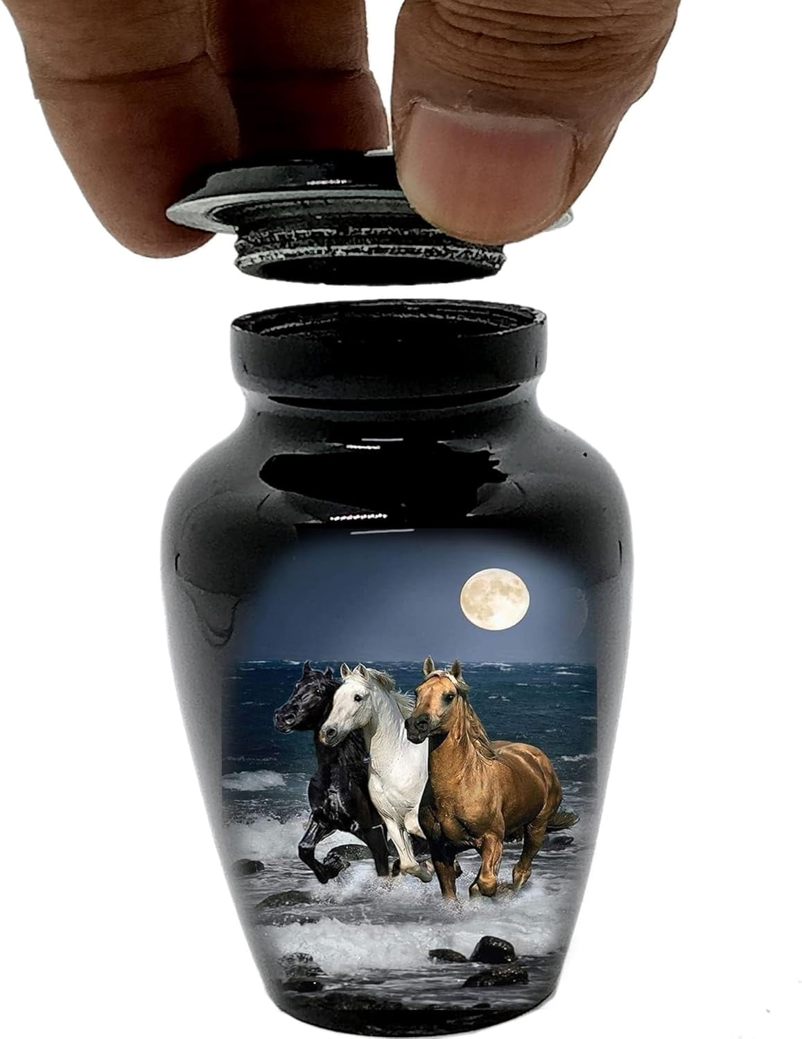 UR Keepsake Urn –Three Runnig Horses Keepsake Cremation Urn for Human Ashes with Velvet Box & Velvet Bag-Mini Keepsake Urn - Affordable Keepsake Urn (3 cu.in)