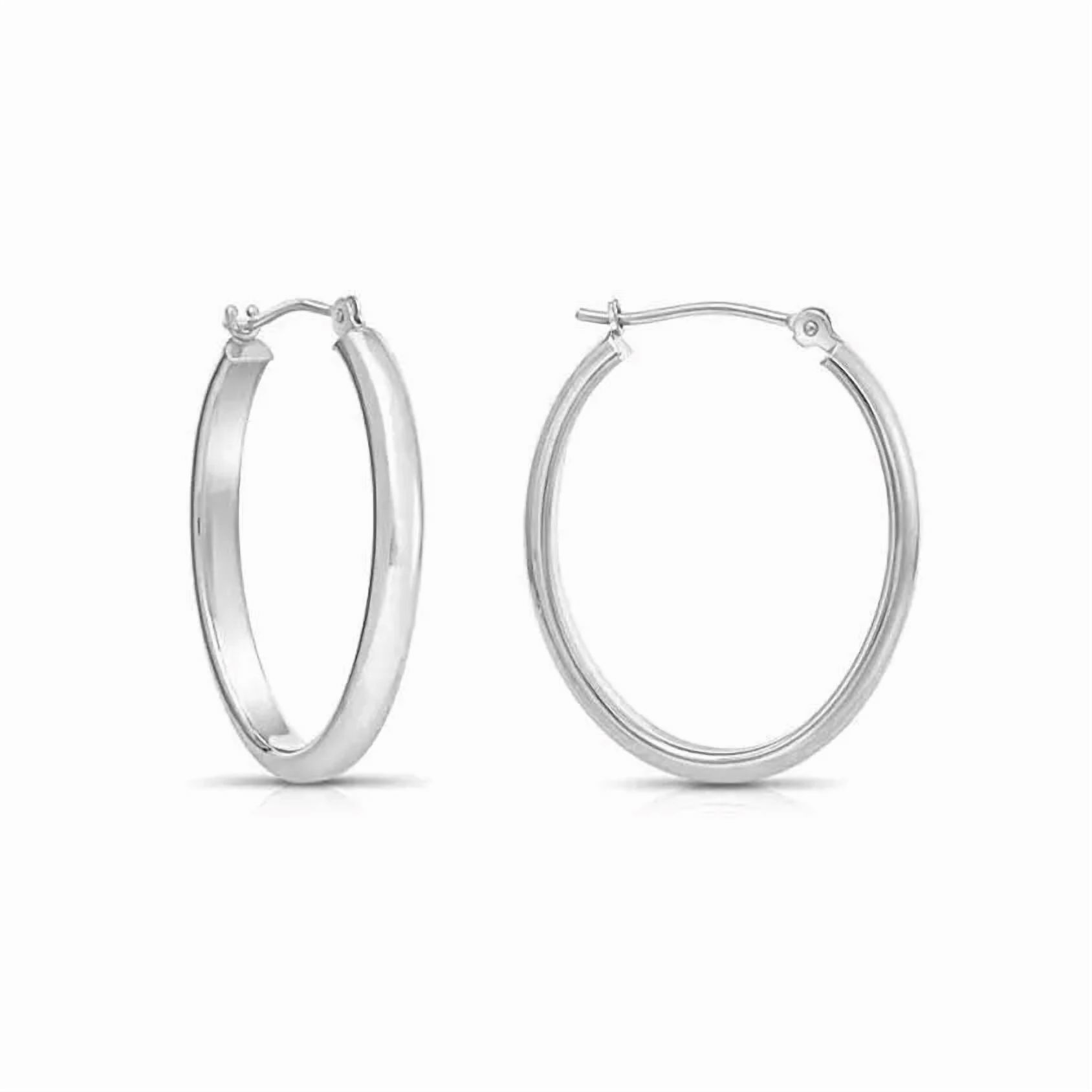 Tilo Jewelry 14K White Gold Large Oval Gold Hoop Earrings (25mm - 1 Inch) for Women & Unisex