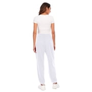 JWZUY Women's Elastic High Waist Sweatpants Workout Pocket Jogger Pants without Pocket Solid Classic Fit Athletic Pants White S