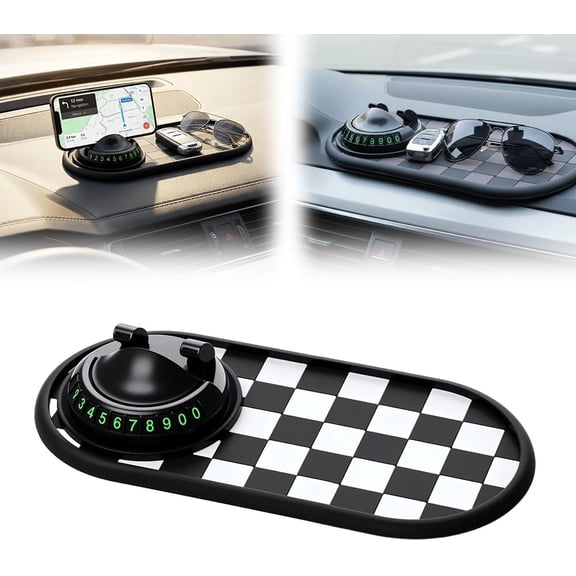 Multifunction Car Anti-Slip Mat with 360° Rotatable Phone Holder and Temporary Parking Number Display