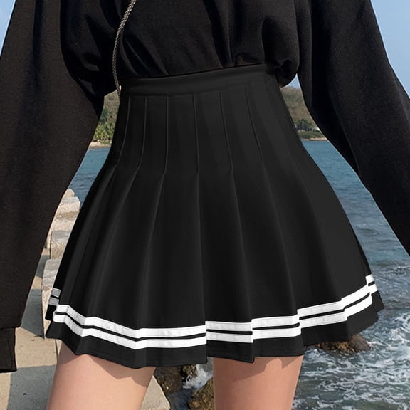 FASHOFT Mini Skirt for Women Plaid Pleated A Line Bottoms High Waist Anti Chafing Classic Retro Casual Daily Wear Skirt Black