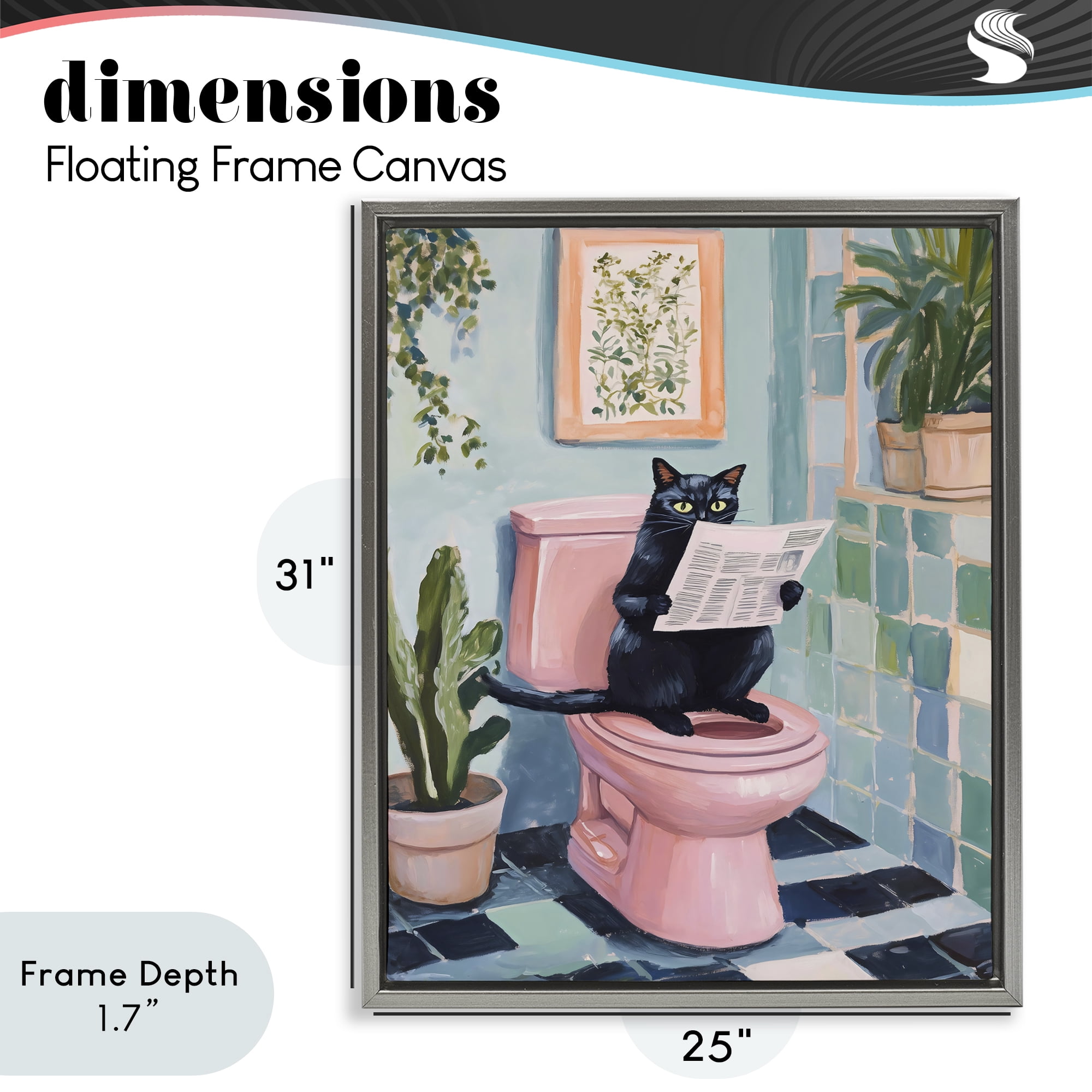 Stupell Industries Cat Reading on Pink Toilet Gray Framed Floater Canvas Wall Art, design by The Prints Vibe