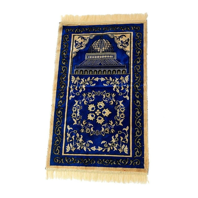 Muslim Prayer Rug Eid Embroidery Tapestry Carpet Non-Slip Mat Blue