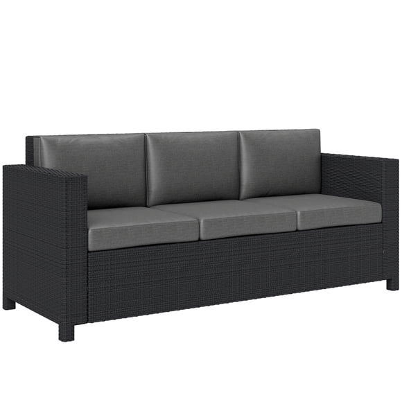 Outsunny 3 Seat Rattan Wicker Sofa Patio Furniture with Cushion, Grey