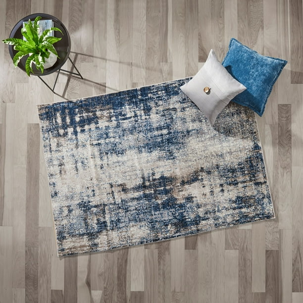 Better Homes & Gardens High Low Abstract Runner Rug, Navy/Grey, 20"x60