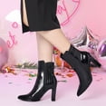 thumbnail image 2 of DARING DIVA Women's Pointy Toe Block High Heels Ankle Boots Black 8, 2 of 6