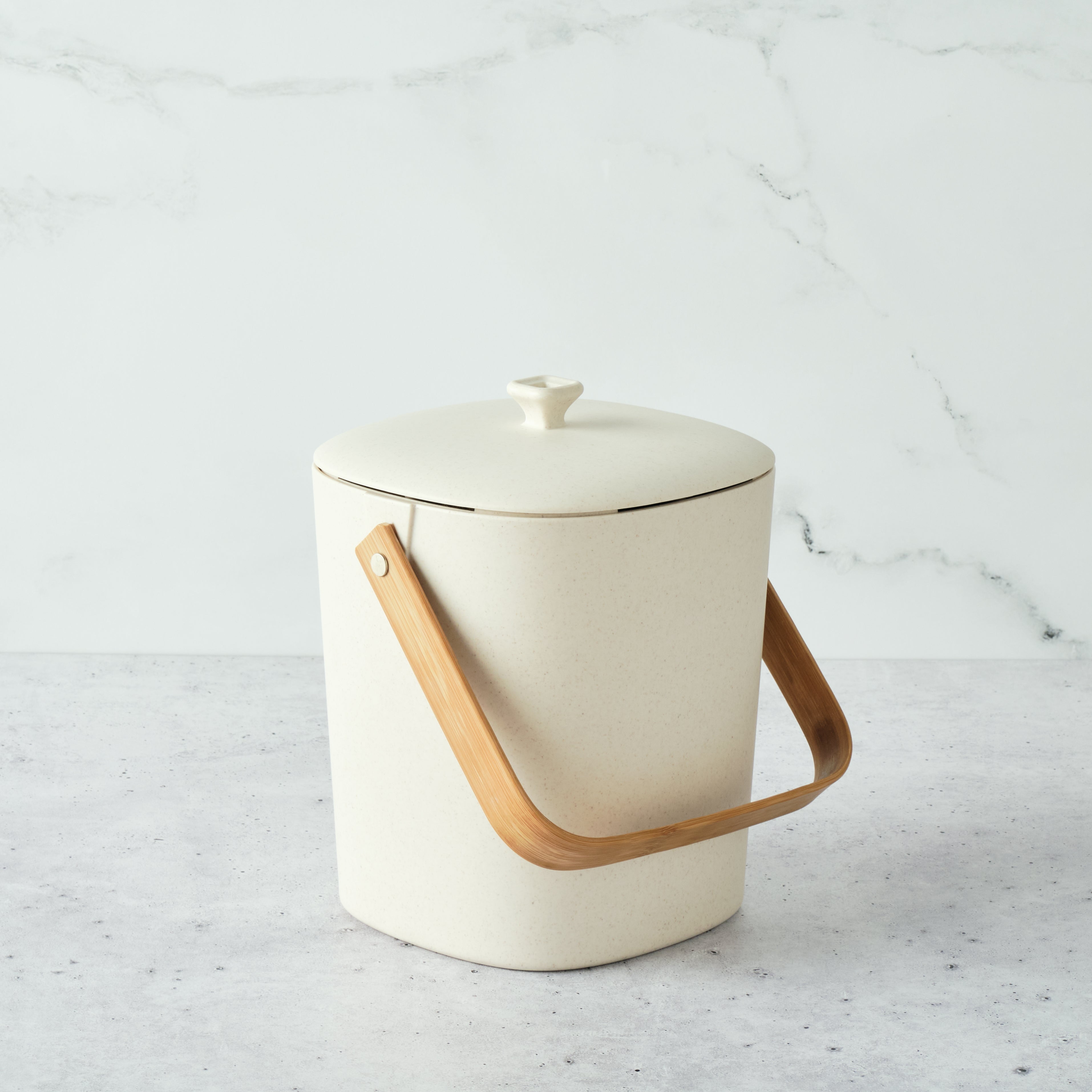 Bamboozle Astrik 1 Gallon White Astrik Kitchen Composting Bin with Reusable Filter