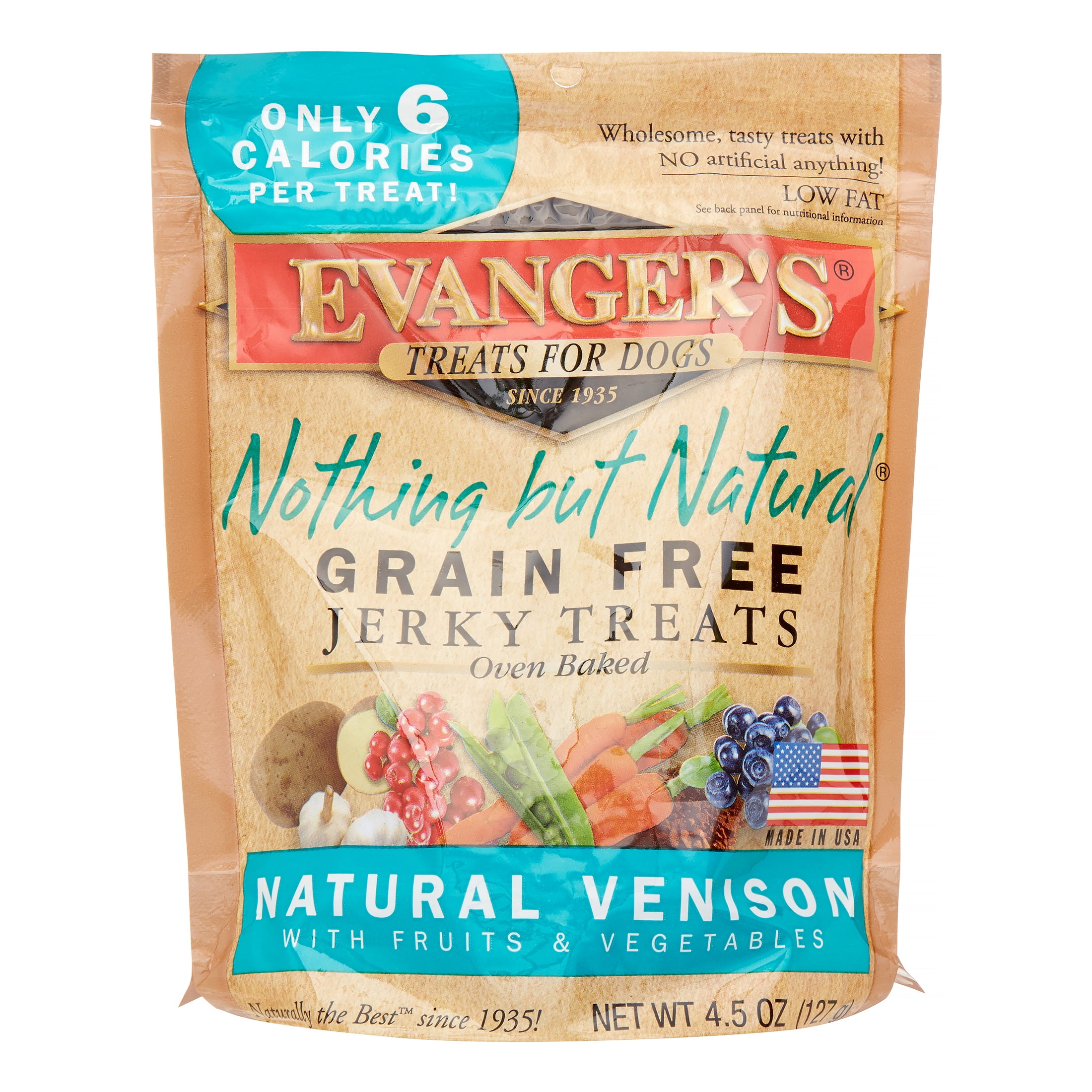 Evanger's Nothing but Natural Jerky GrainFree Venison with Fruit & Vegetable Dog Treats, 4.5 Oz