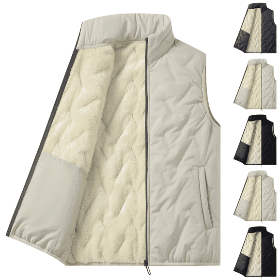 Zeijnsda Mens Warm Vests Fall Winter Fleece Lined Sleeveless Jackets Fashion Stand Collar Zip Up Vests Solid Color Hoodless Outerwear with Pockets