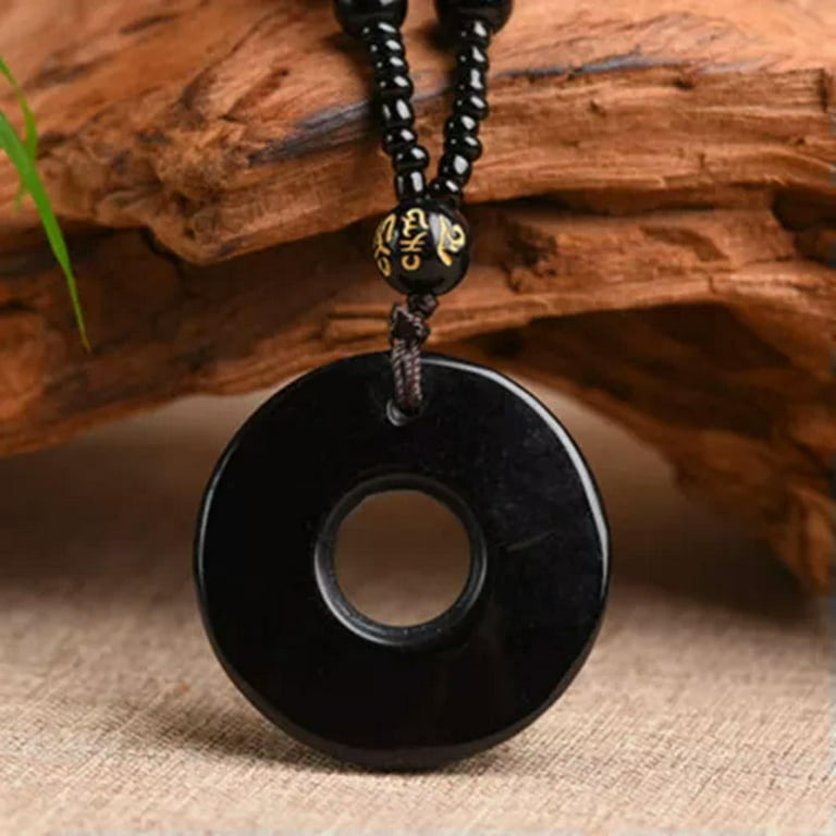 Natural Obsidian Double PiXiu Pendant Women Men Lucky Necklace