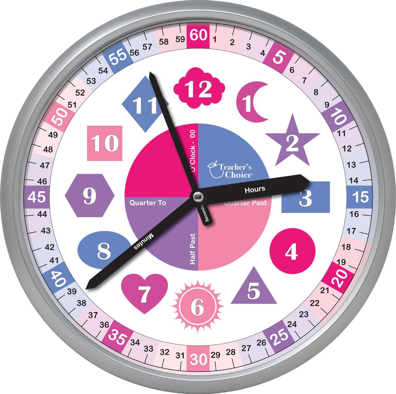 Educational Wall Clock Silent Movement Time Teaching Clock for