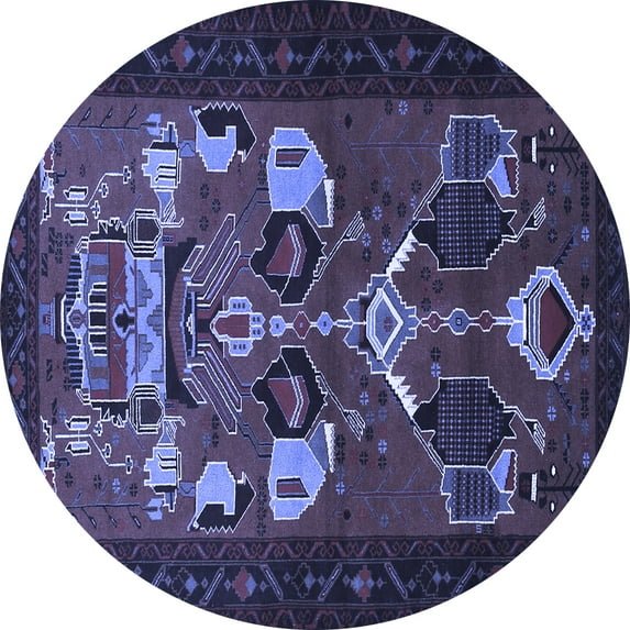 Ahgly Company Machine Washable Indoor Round Persian Blue Traditional Area Rugs, 3' Round