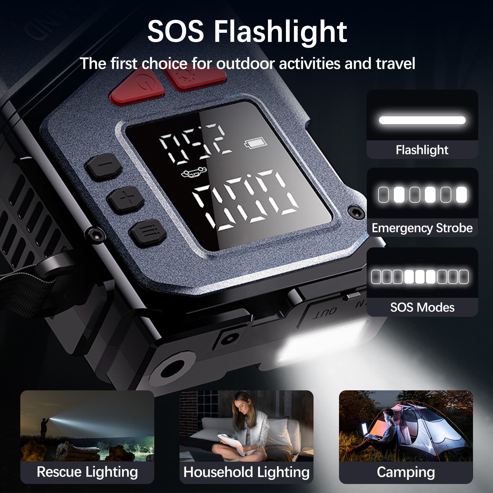 Portable Jump Starter with Air Compressor, 6000mAh 12V Car Battery Jumper for 4.0L Gas/2.5L Diesel, Smart Clamp, LED Display, SOS Flashlight with Storage Case