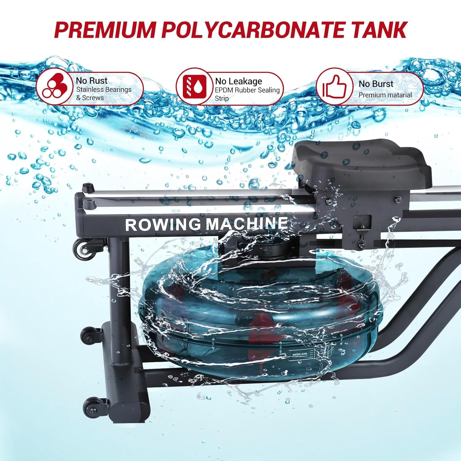 M optimized Water Rowing Machines for Home, 380 Lbs Capacity Rower Machine with Digital Monitor, Wide Ergonomic Seating and Tablet Holder, App Compatible