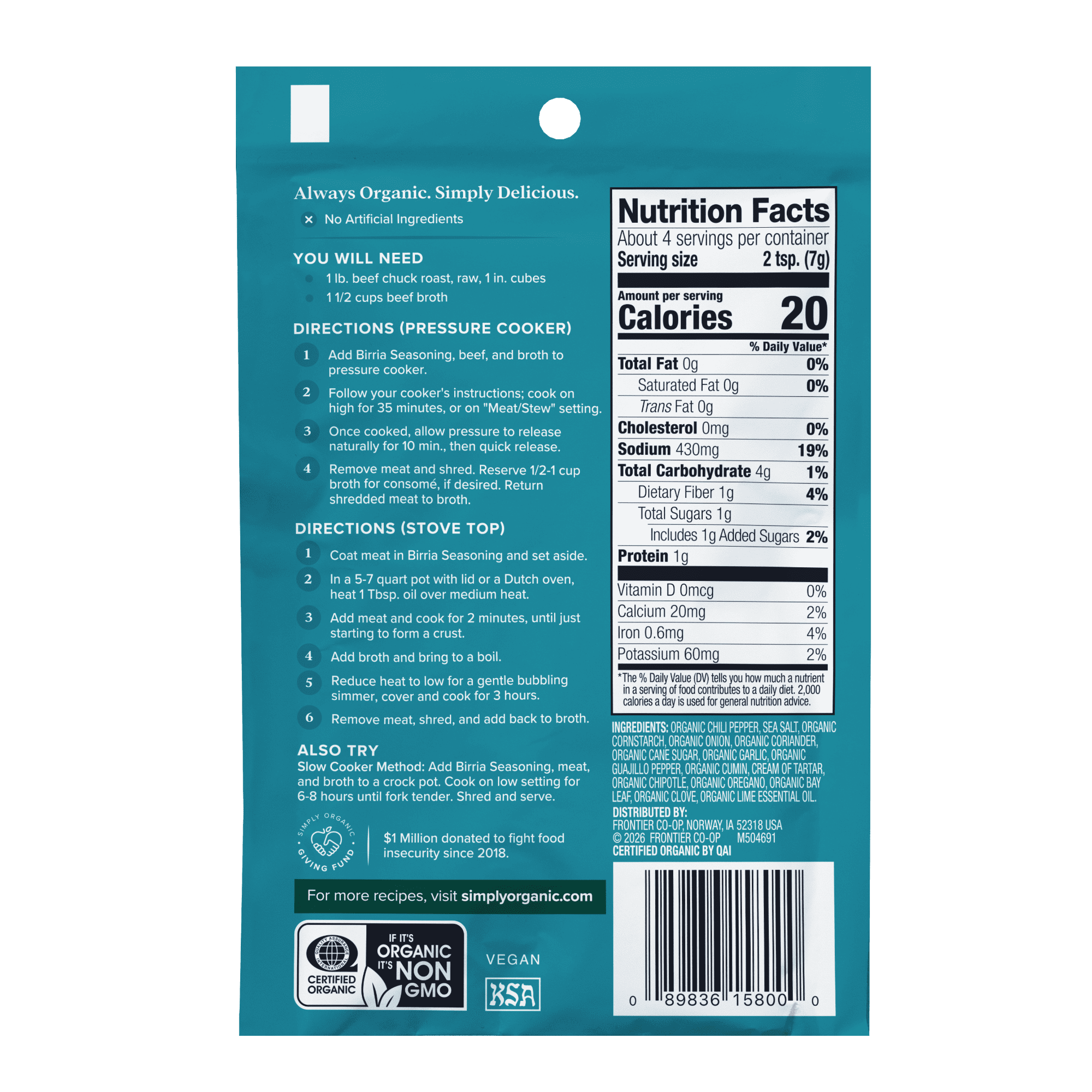 Simply Organic Birria Taco Seasoning Mix, 0.95 oz Packet
