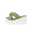 thumbnail image 2 of Hurxie Women's Suede Platform Wedge Heel Slide Sandals Round Open Toe One Strap Slip-On Heeled Sandals Stylish Comfortable Daily Casual Summer Slippers Green 36, 2 of 6
