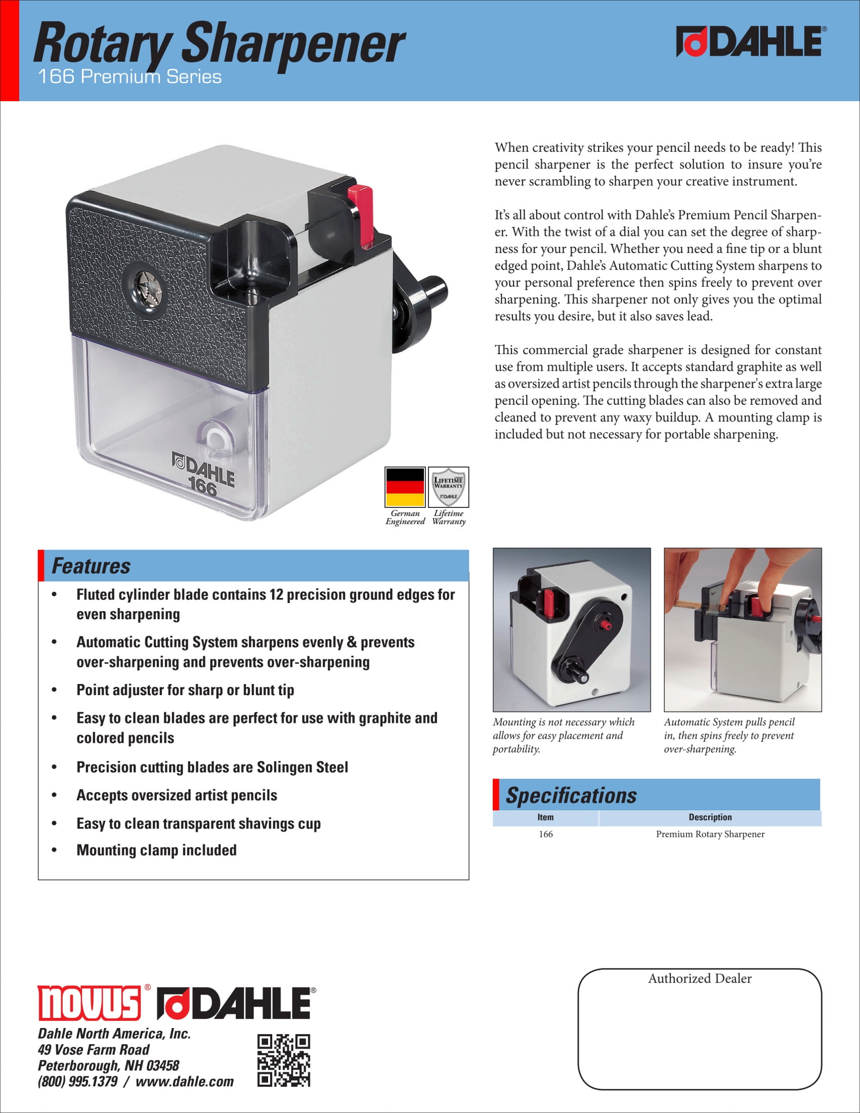 Dahle 166 Premium Pencil Sharpener w/Point Adjuster, For Graphite & Colored Pencils