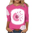 thumbnail image 2 of Luxalzxs Pink Breast Cancer Shirts for Women Fashion Ribbon Printed Cancer Fight Tee Tops Plus Size 3/4 Sleeve Round Neck Casual Tops Blouse, 2 of 4