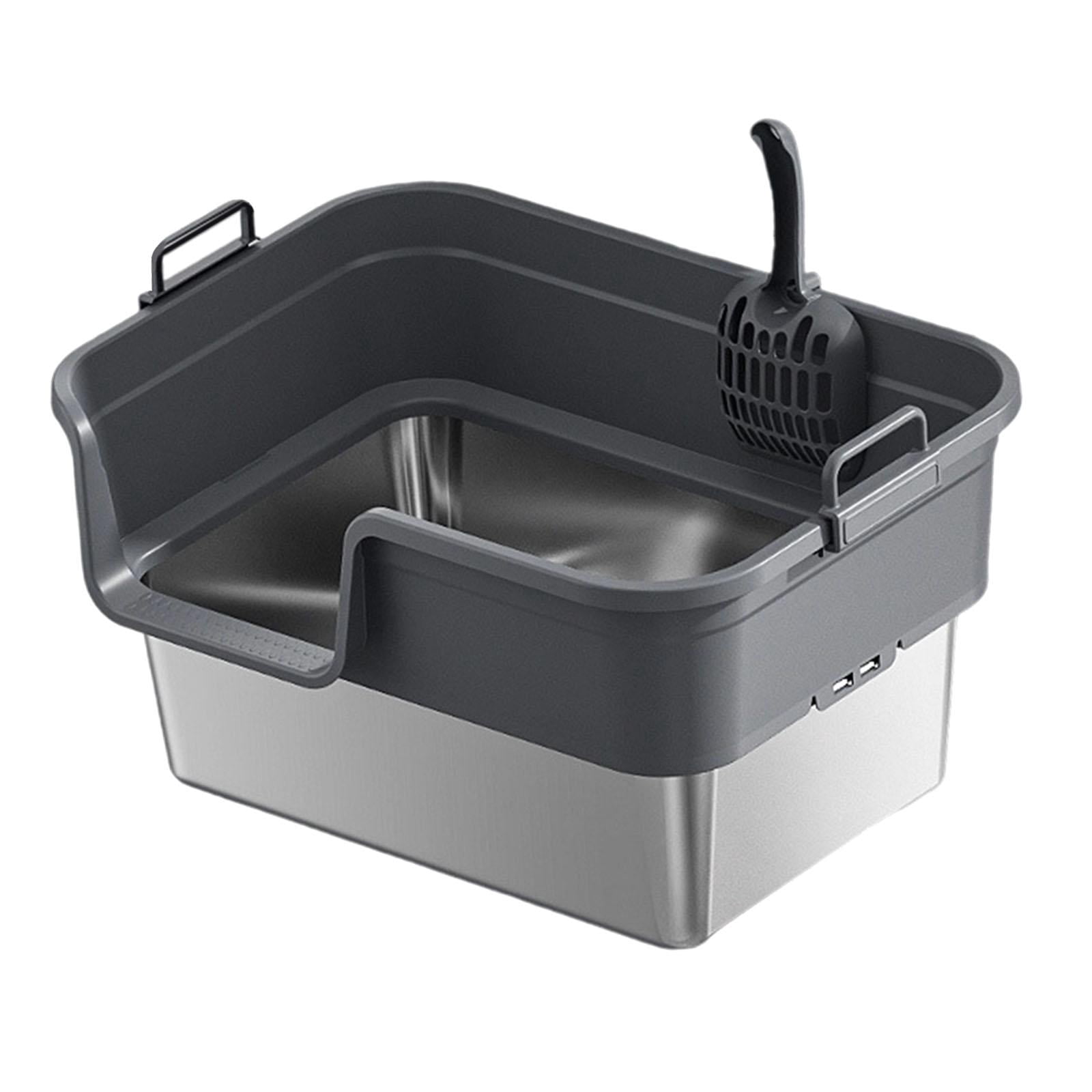 EHJRE Large Cat Litter Box Litter Pan Heightening, Semi Enclosed for Small Large Cats High Sided Sturdy, Anti Splashing, Cat Toilet Dark Gray