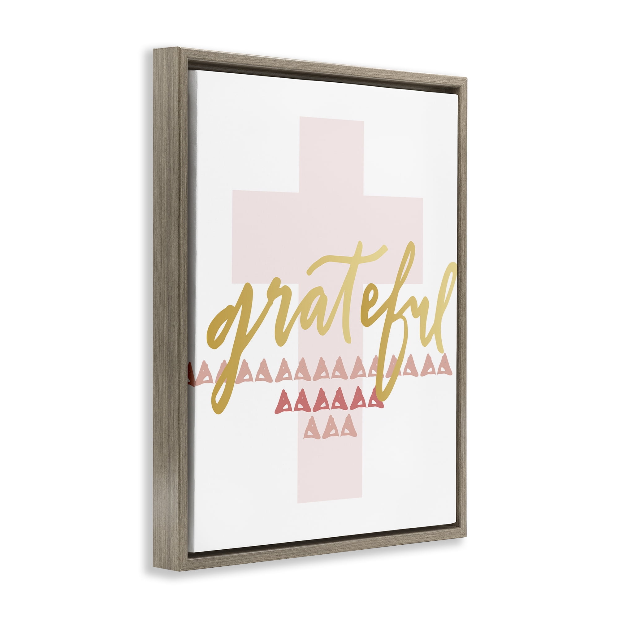 Stupell Industries Grateful over Cross Religious Painting Brown Floater Framed Art Print Wall Art, 17 x 21