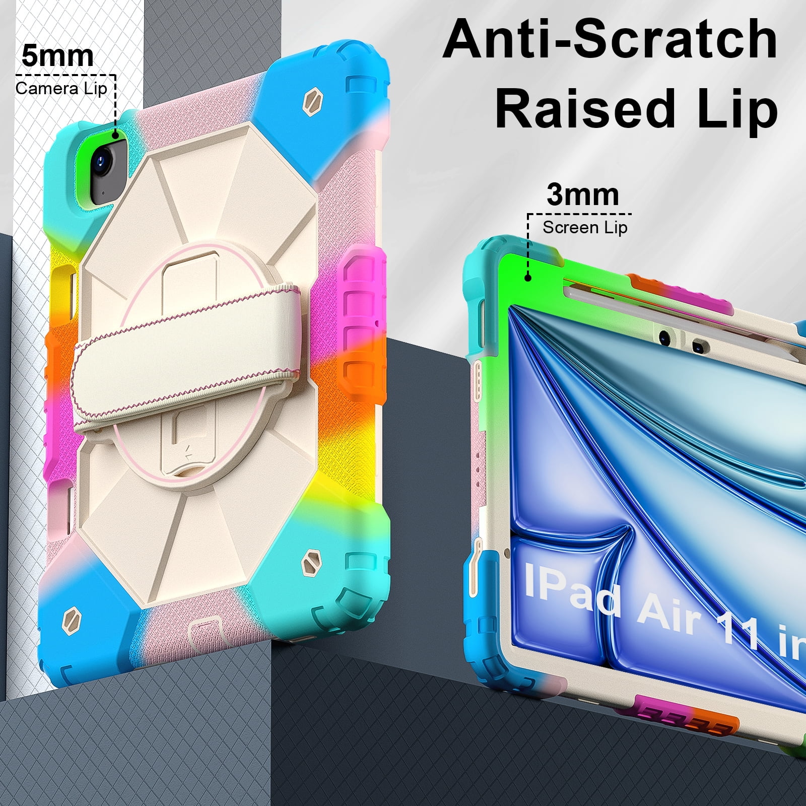 Allytechgroup iPad Air 11 Inch M4 M3 M2 2026 2025 2024 Case Cover with Pencil Holder, Rugged Heavy Duty Protection with Kickstand & Hand Strap Shockproof Kids Friendly Case for Apple iPad Air 11"