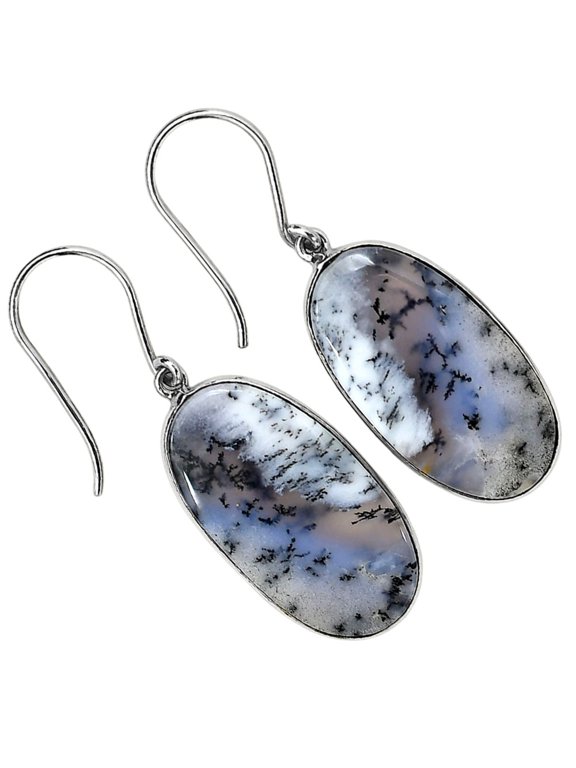 Merlinite Dendritic Opal - Turkey 925 Silver Plated Earrings Jewelry WE58-10001