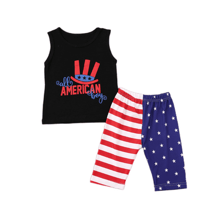 

Licupiee Baby Boy Independence Day Outfit Sleeveless T-Shirt Top with American Flag Short Pants Summer Clothes